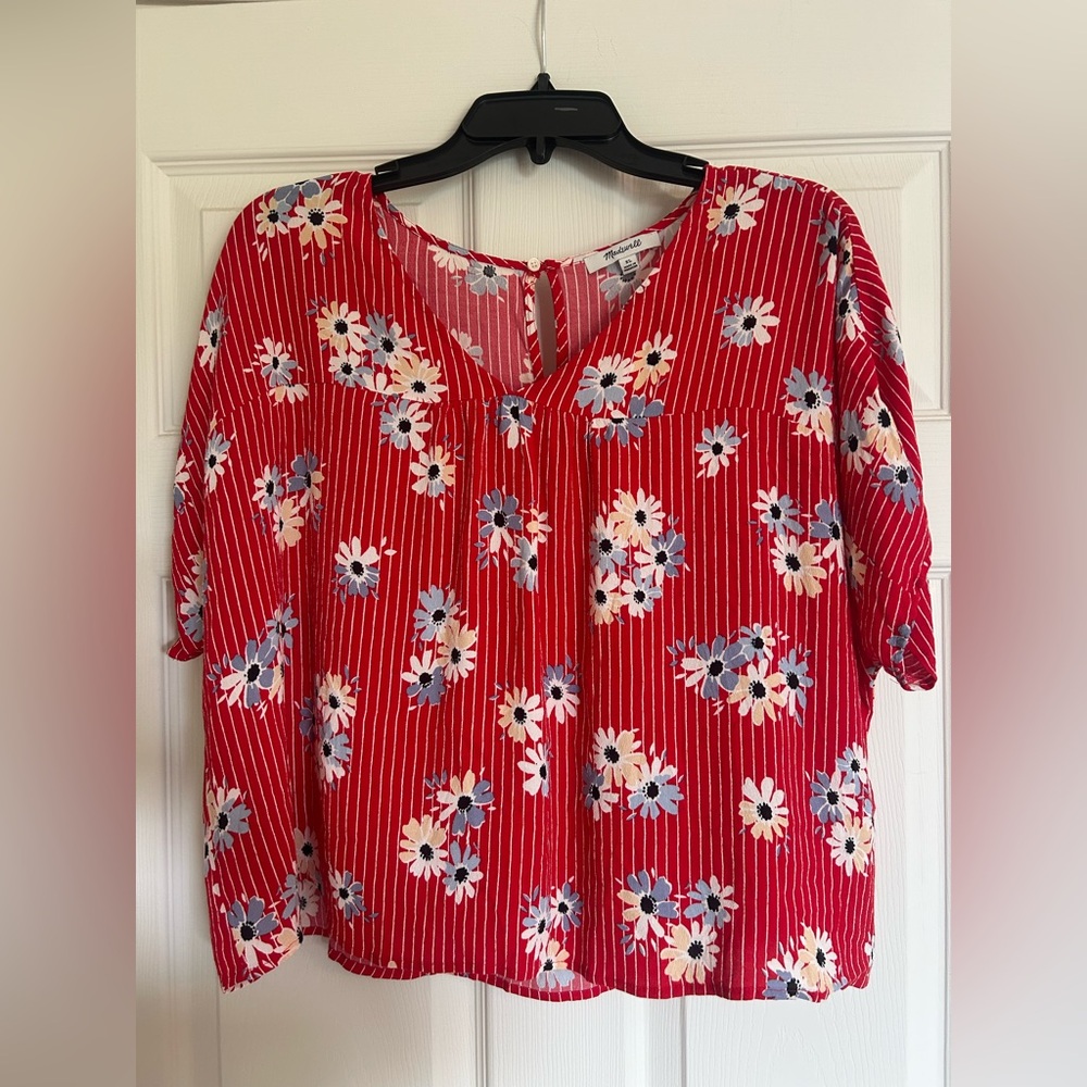 Madewell Red Floral Blouse